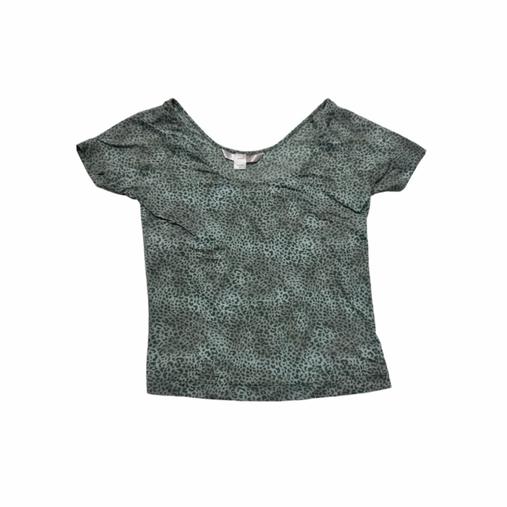Y2K VS Gray Brown Cheetah Print Off the Shoulder Baby Tee Top Size Small